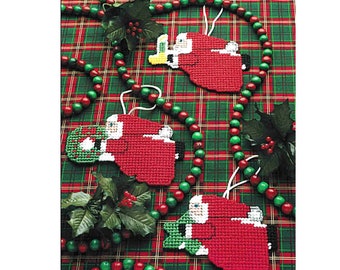 SALE! Christmas Plastic Canvas Patterns, Easy DIY Ornaments, Holiday Ornament Easy Plastic Canvas Pattern, Folk Santas w/ candle, wreath