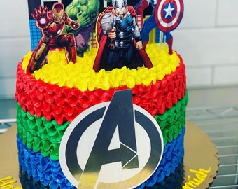 Avengers Birthday Cake Topper 15cm 18cm 20cm Option 8cm high Side Wrap