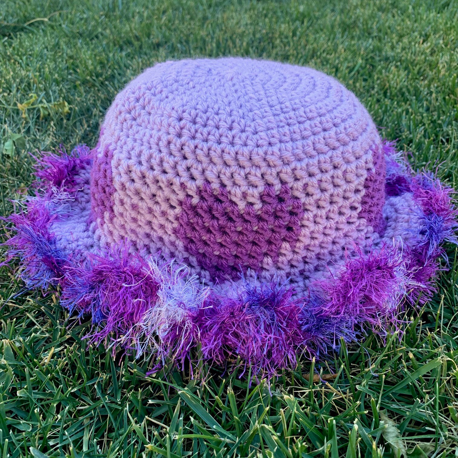 Funky Purple Heart Crochet Bucket Hat 