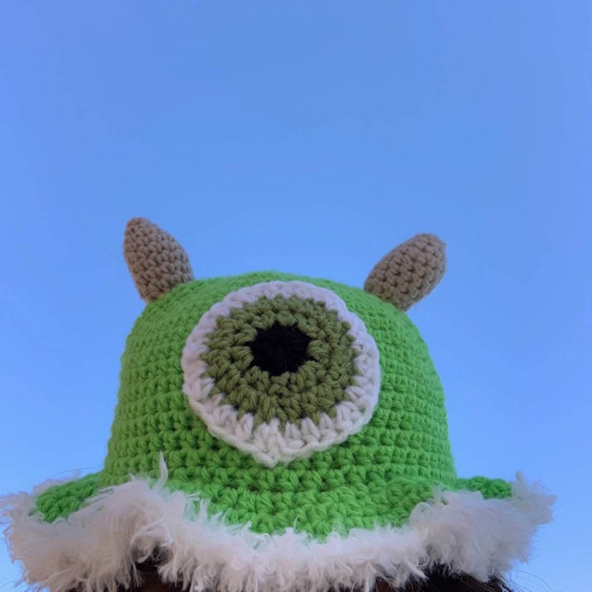 Handmade Crochet Green Monster Bucket 