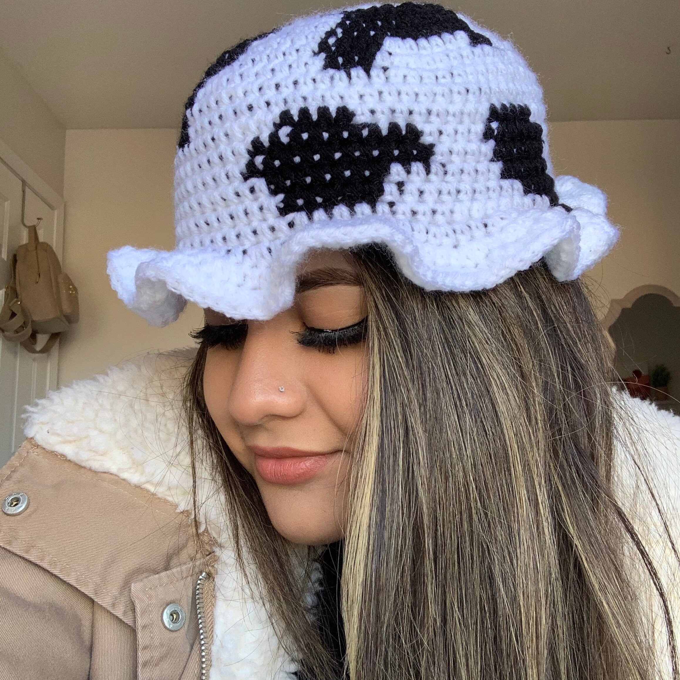 Handmade Crochet Cow Print Bucket Hat Etsy