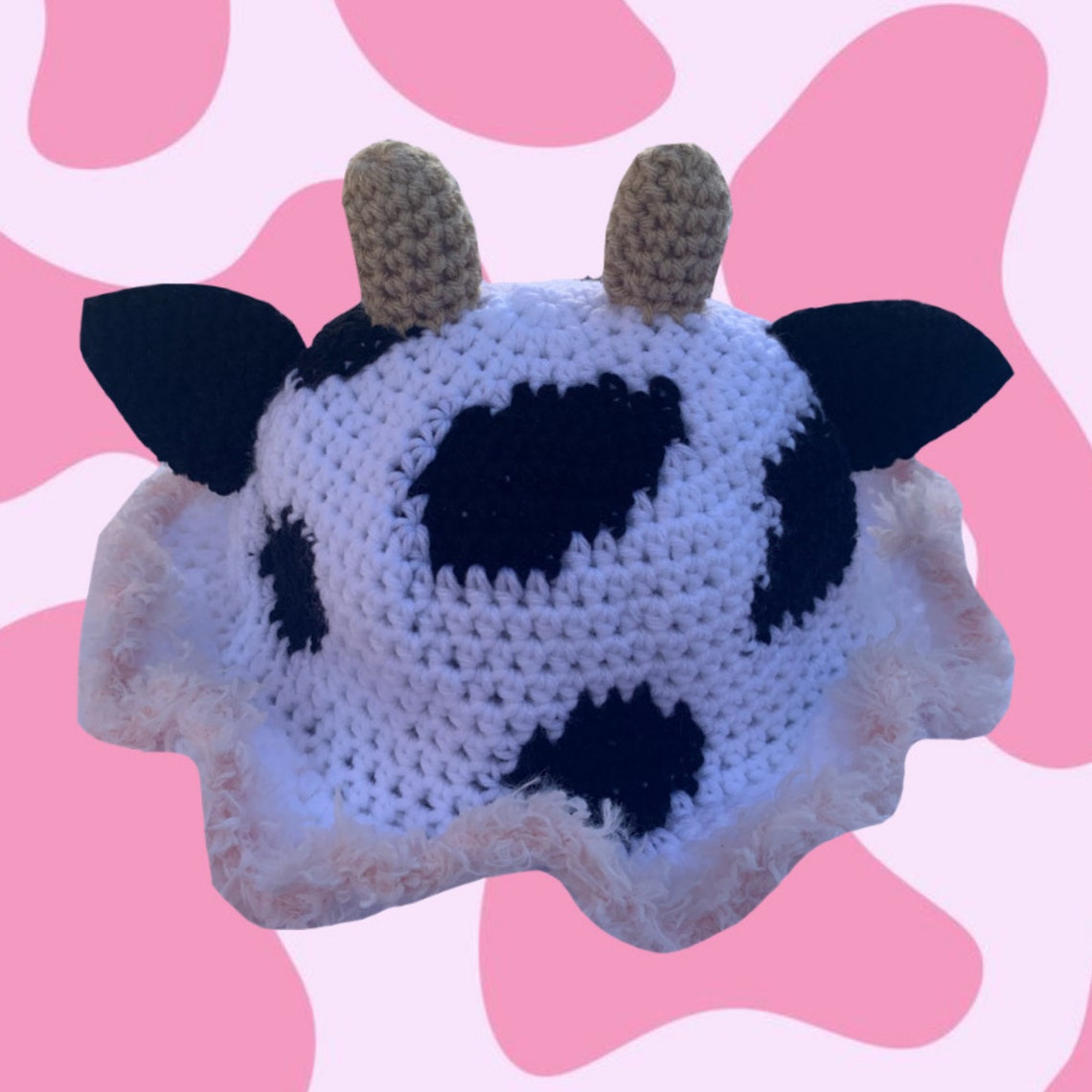 Handmade Crochet Black and White Cow Bucket Hat Etsy