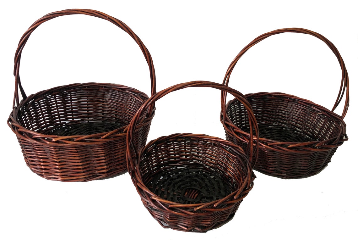 Set of 3 15 13 11 round willow baskets with high Etsy
