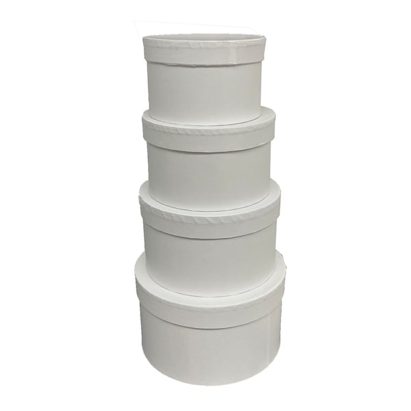 Set of 4 white Round  Nesting gift boxes with Lids