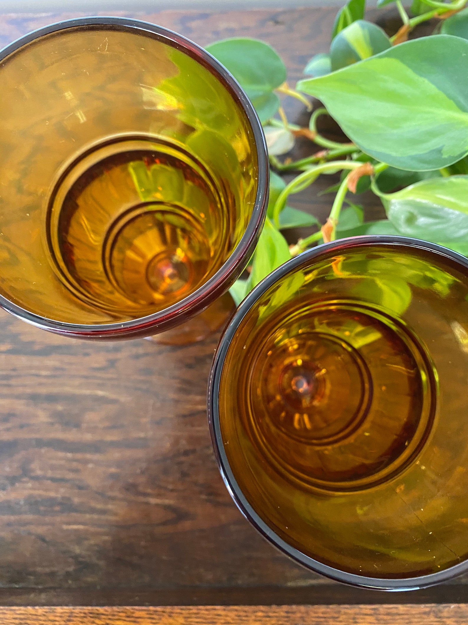 Vintage Amber Glass Footed Iced Tea Glasses Etsy