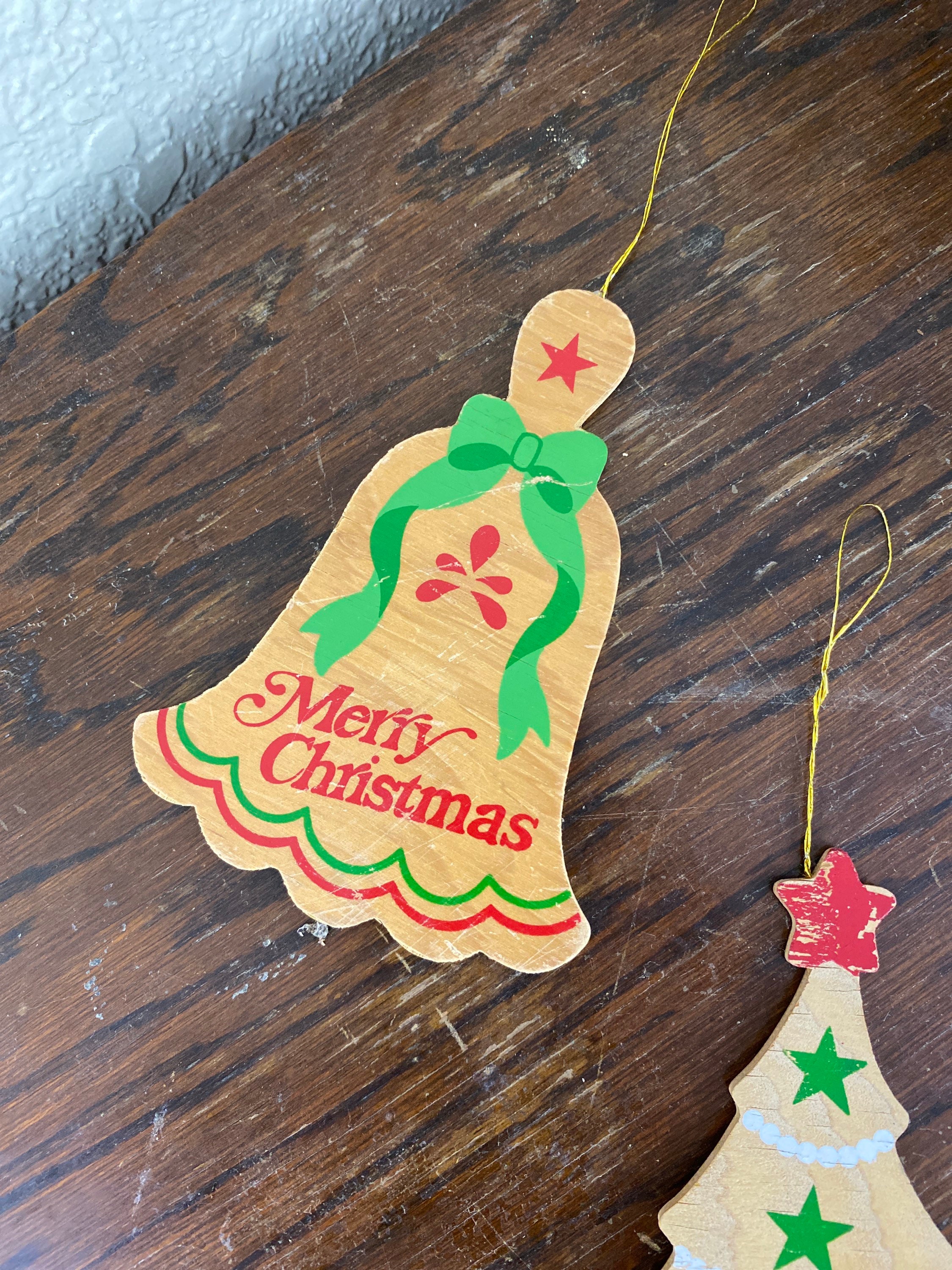 Set of 3 Vintage Wooden Flat Christmas Ornaments Etsy