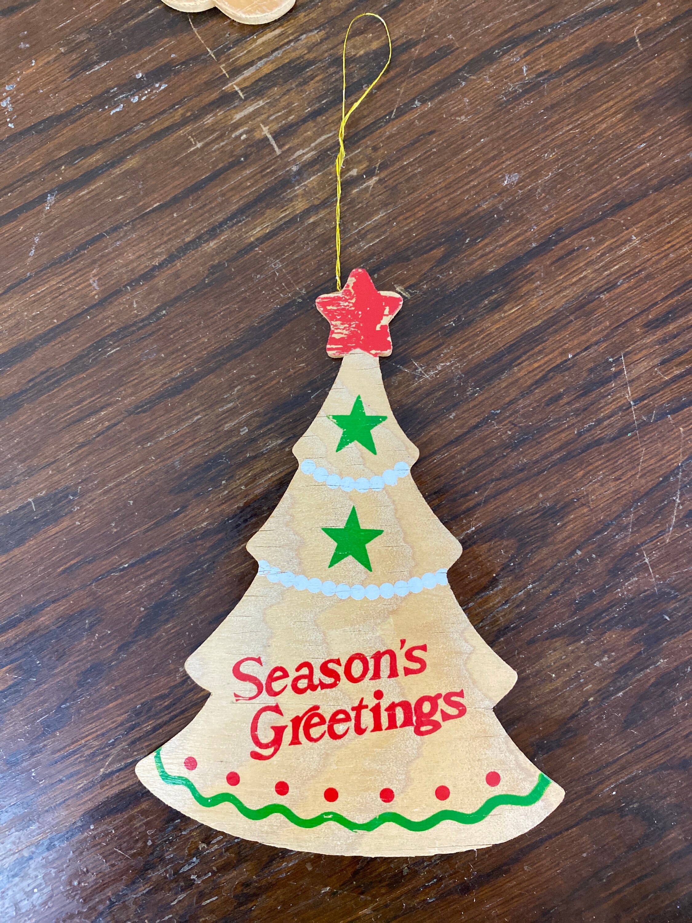 Set of 3 Vintage Wooden Flat Christmas Ornaments Etsy