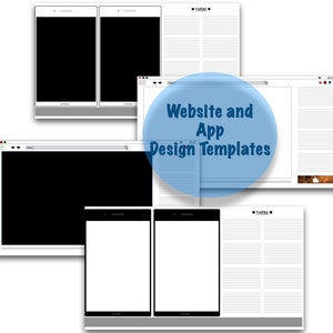 May include: A collection of website and app design templates displayed on computer and mobile device screens. The text "Website and App Design Templates" is in a blue circle.
