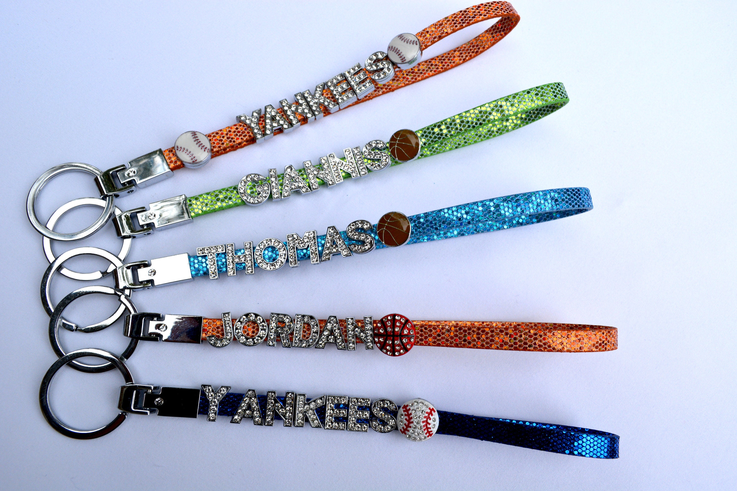 Fashionable Glitter Keychain Wristlet with slide charms and Etsy