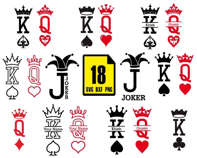 King and Queen cards Bundle svg King card Queen card Poker Etsy