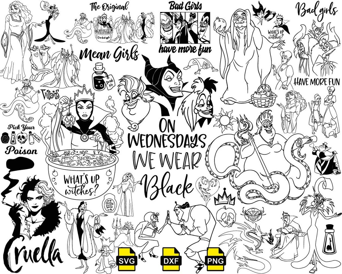 Disney Villains Svg Disney Villains Outline Svg Cruella Svg Etsy