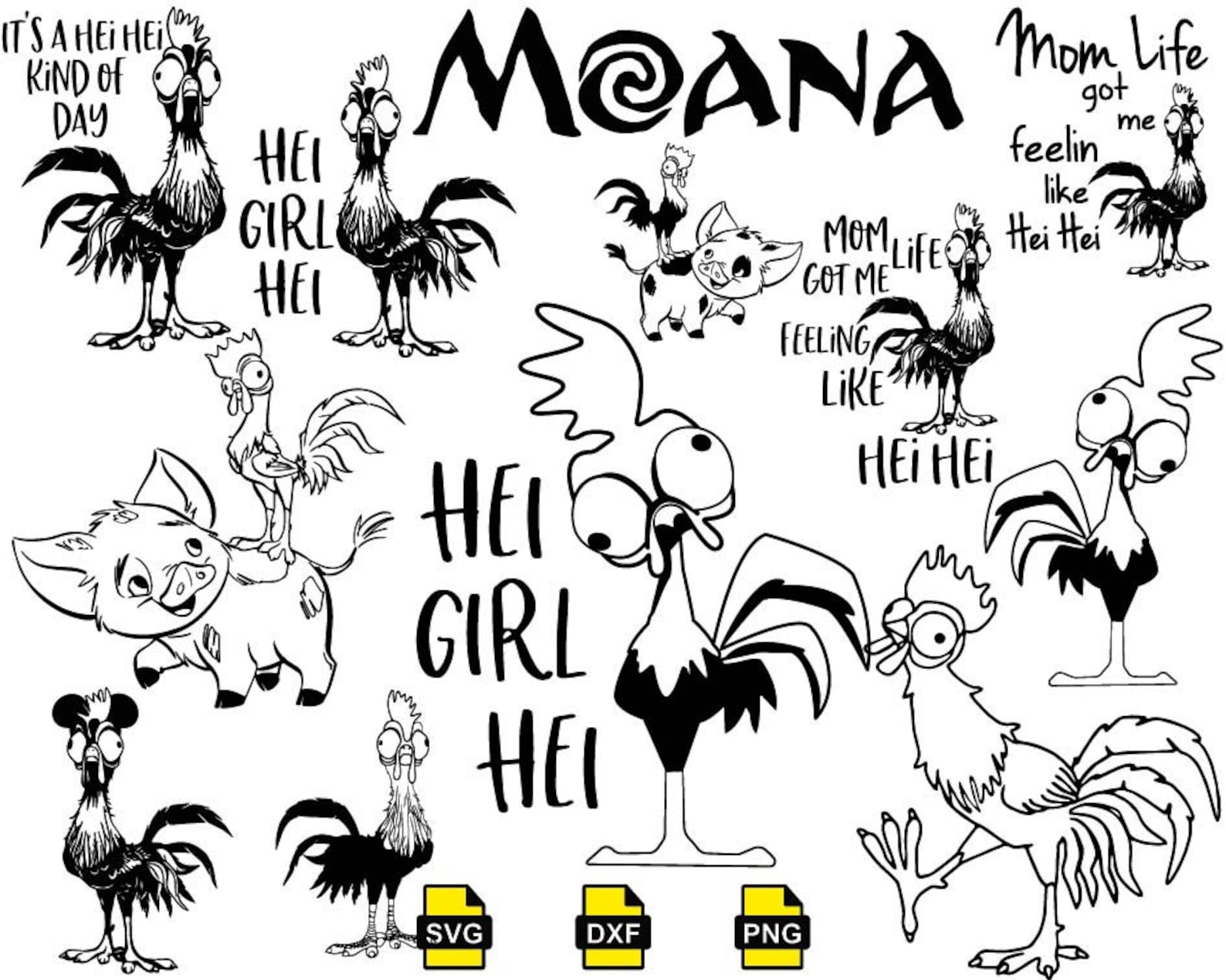 Hei Hei Svg Hei Hei Outline Svg Moana Svg Moana Birthday Etsy