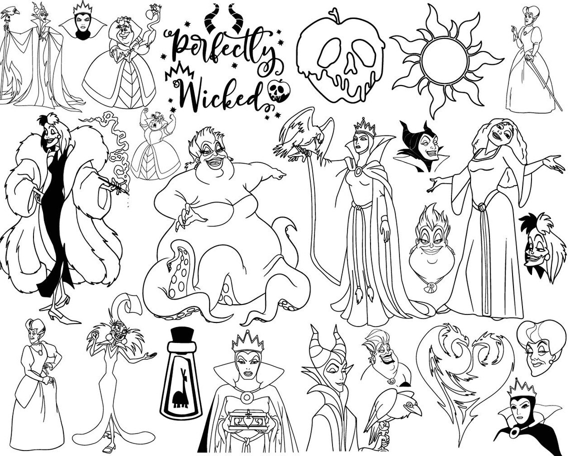 Disney Villains Svg Disney Villains Outline Svg Cruella Svg | Etsy
