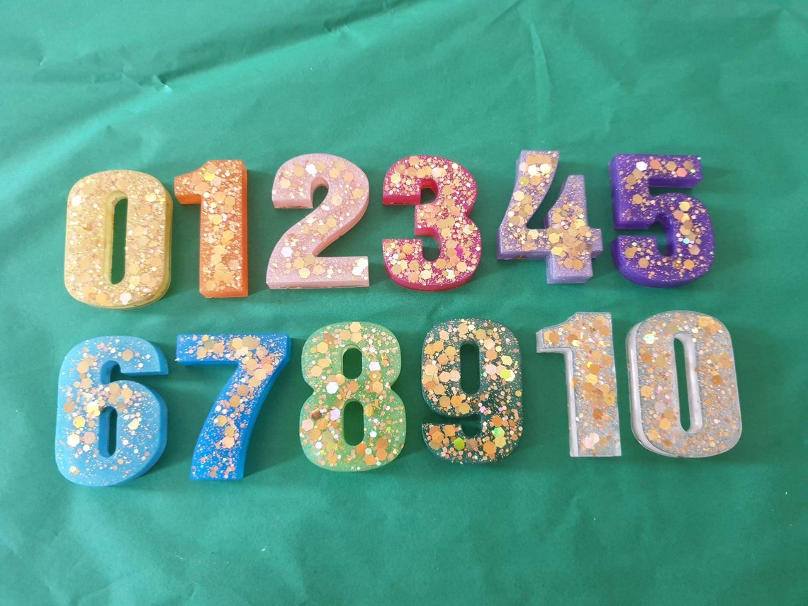 Resin Rainbow Glitter Numbers 0-10 Teaching Aid Home - Etsy UK