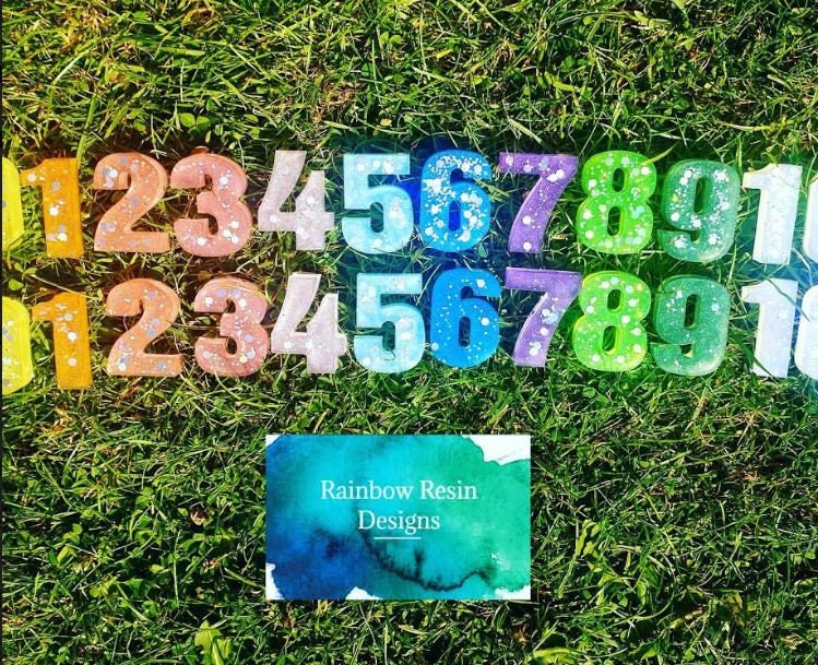 Resin Rainbow Glitter Numbers 0-10 Teaching Aid Home - Etsy UK