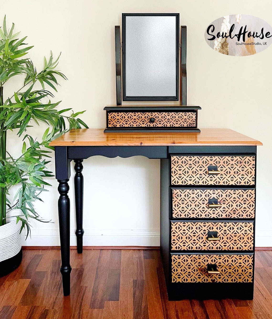 Boho Geo Pine Dressing Table with Mirror Etsy