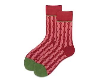 Red & Marcha Green, Geometric Crew Socks, Socks Lover, Sneaker Socks, Unisex, Cozy Socks, Funky Colorful Gift for Him or Her