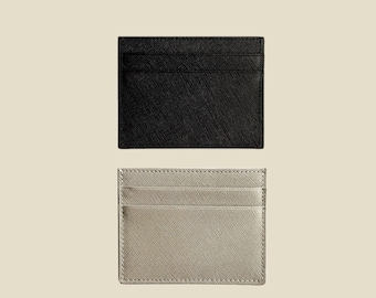 Card Holder, Black, Grey, Saffiano Leather, Credit Card Holder, Genuine Leather, Credit Card wallet.