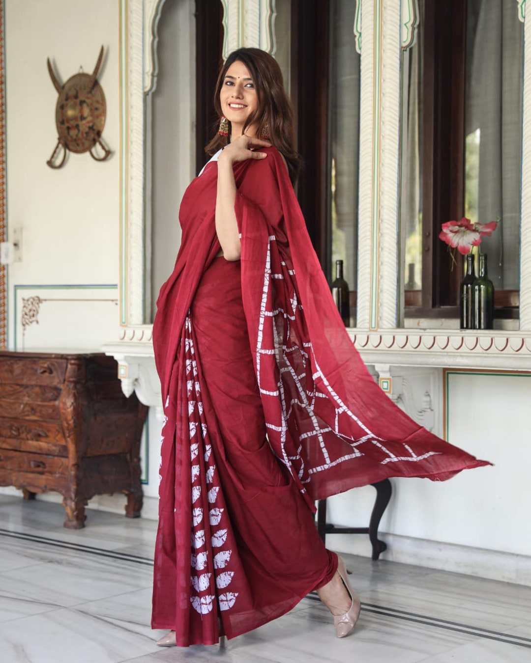 Indian Jaipuri Hand Block Printed Pure Cotton Saree Sarees With ...