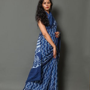 Indian Jaipuri Hand block Printed Pure Mulmul cotton Saree With attached Unstitched / stitched Saree Blouse (Get a free Present )