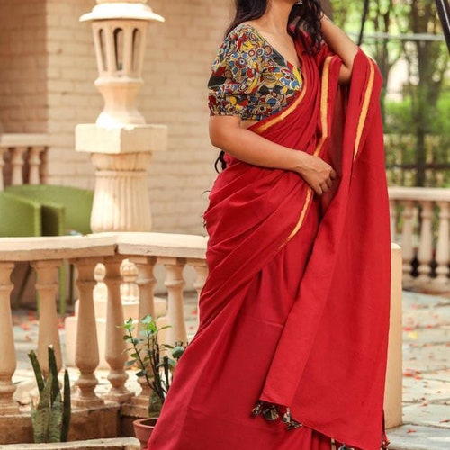cotton plain saree with border