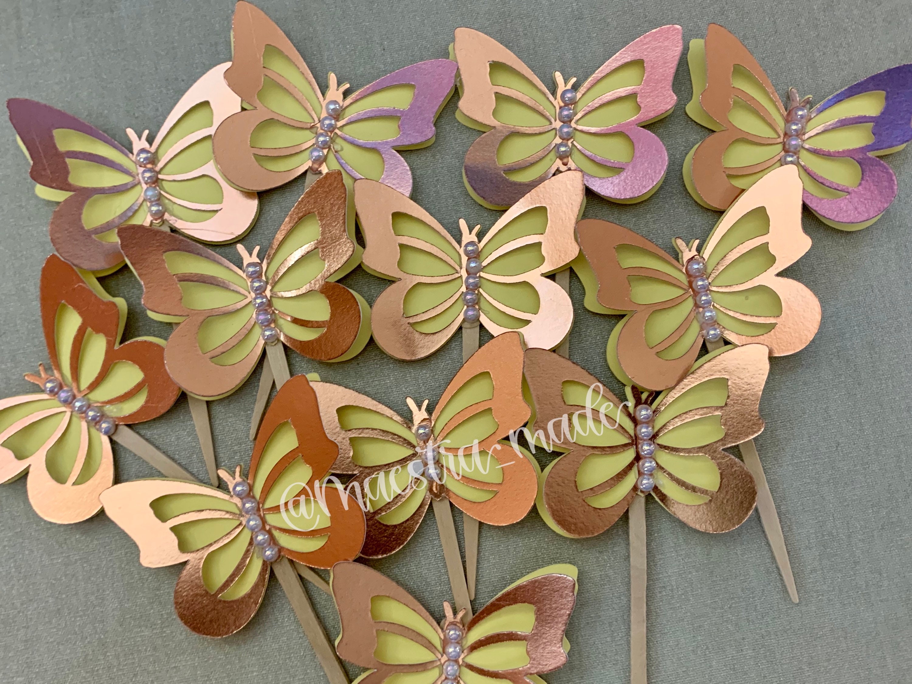 3D Rose gold butterfly cupcake topper with pearls Etsy