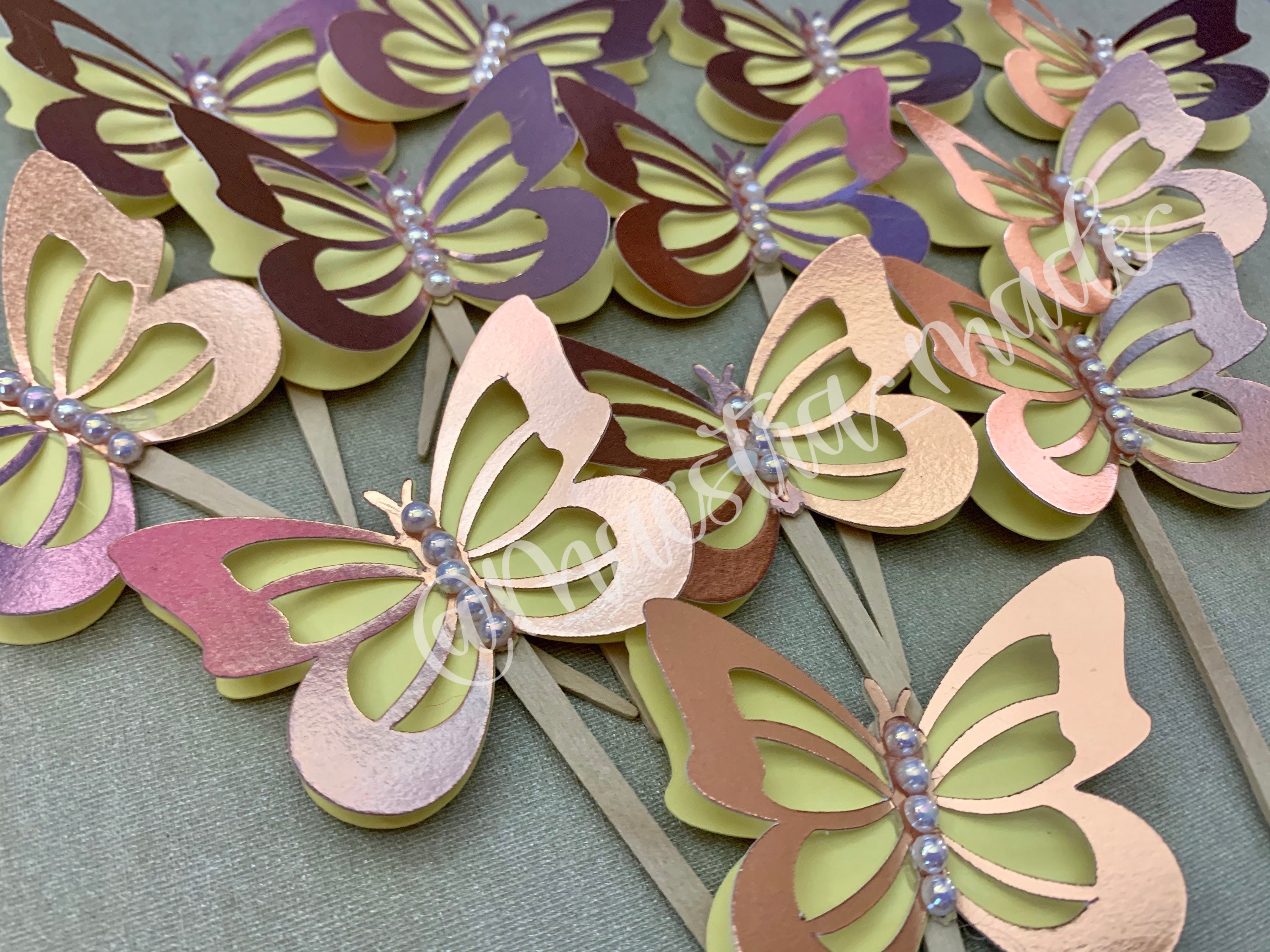 3D Rose gold butterfly cupcake topper with pearls Etsy