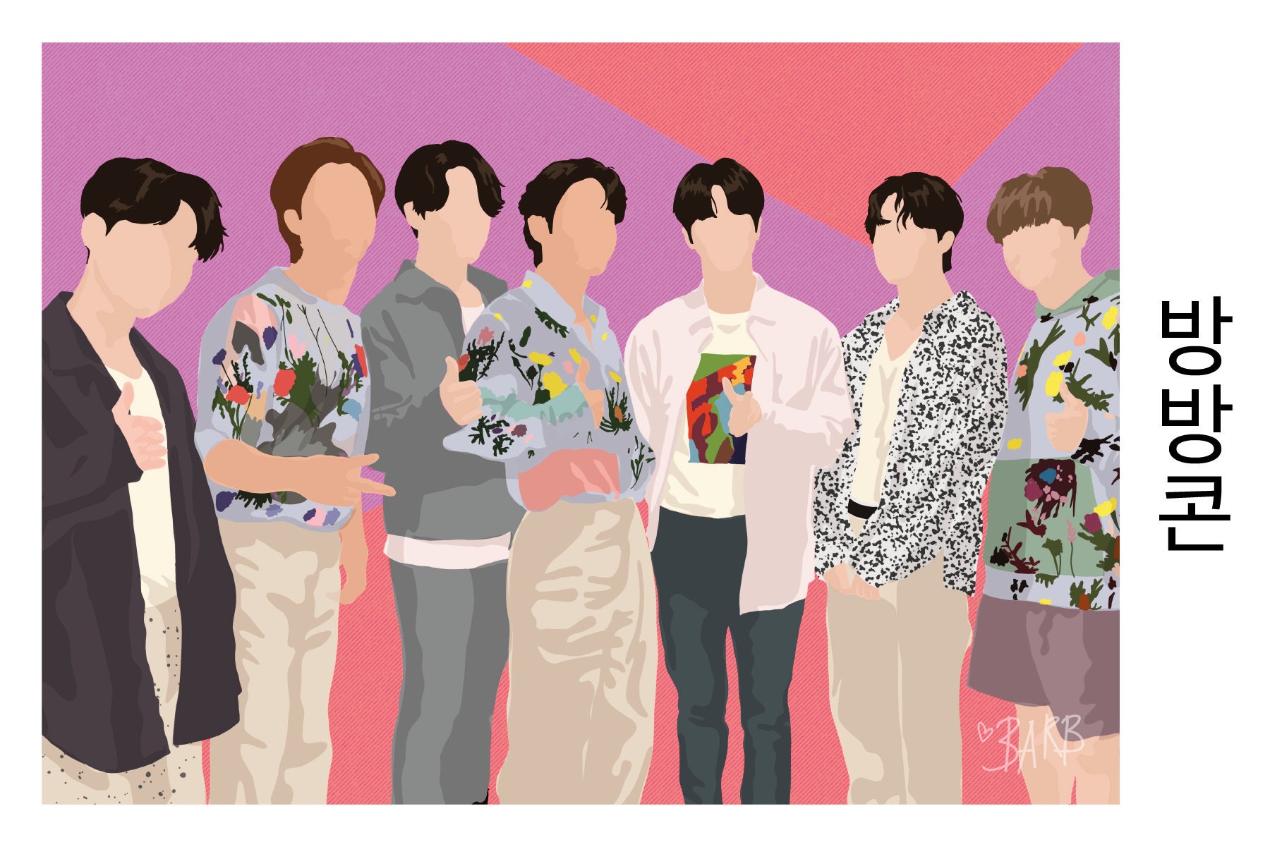 BTS OT7 Matt Art Prints 6 in x 4 in BTS Illustrations | Etsy