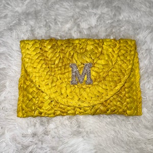 Pochette en paille, pochette en paille personnalisée, cadeau de fête des mères, pochette en paille orné, pochette en paille jaune, pochette en paille rose, pochette en paille noire, image 5