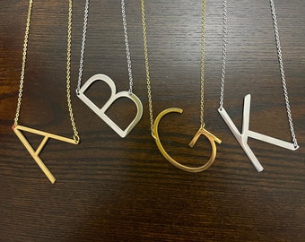 Large initial necklace, Sideways initial necklace, Valentines gift, initial necklace, bridesmaids gifts, monogram necklace, mothers day gift