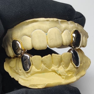 925 Sterling Silver Custom Fitted Single Tooth Cap Grillz Set Real 2 Two Canine K9 Teeth With Hidden Connecting Back Bar Bridge