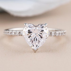 2CT Heart Moissanite Engagement Ring: 14K Gold Pave Set Promise Ring