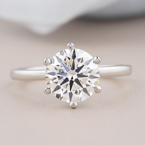 Anel de moissanite, anel de noivado solitário, anel de noivado de diamante redondo de moissanite de 2 quilates, anel de aniversário de casamento, presentes para mulheres.