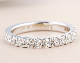 14K Gold Lab Grown Diamond Wedding Band: Half Eternity Stacking Ring