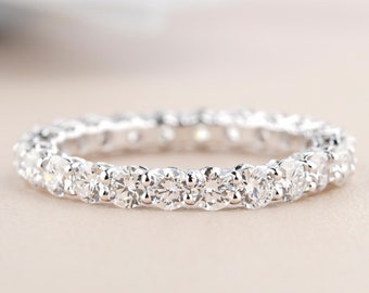 Round Cut Lab Grown Diamond Eternity Band - 14K Gold Wedding Ring
