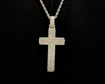 Pendentif Iced Out Cross en or blanc 10K, pendentif croix en diamant moissanite pour lui et elle, pendentif croix en diamant/cadeau de bijoux toutes occasions