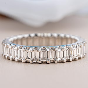 Moissanite Eheringe im Baguetteschliff, Eternity Band in 925 Starling Silber & 10k 14k 18k Rose Weiß Gelb Massivgold, Jubiläumsgeschenke