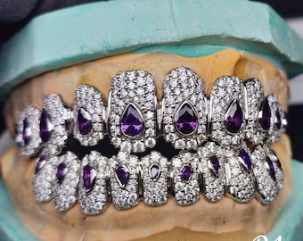 Custom VVS Moissanite Diamond Grillz: Pear & Round Cut, Hip Hop Jewelry