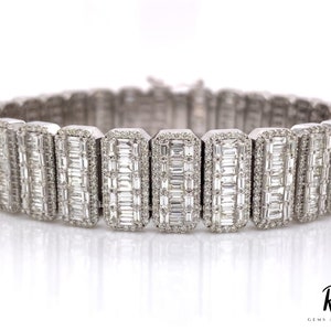 Moissanite Baguette &Round Diamond Tennis Bracelet, Customized Length, Men's Iced Out Moissanite Diamond Bracelet, Dainty Jewelry Gifts