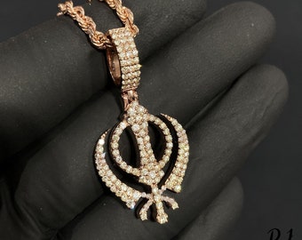 Moissanite Diamond Khanda Pendant: Sikh Religious Necklace