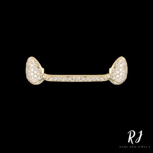 Iced Moissanite Diamond K9 Teeth With Top Bar Grillz in 925 Starling Silver/ 10K Gold/ 14K Gold/ 18K Gold By RJ Gems And Jewels