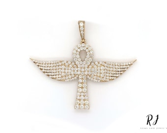 Moissaniet-diamant Ankh-kruishanger: 14 kt geelgouden ketting