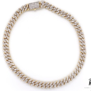 5,5 mm Moissanit diamantarmband med kubansk länk, 14K guldkedja med pave