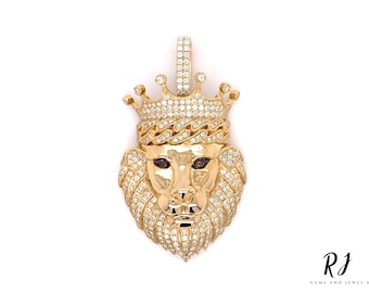 Moissanit Diamant Löwenkrone Anhänger: Iced Out Hip Hop Schmuck