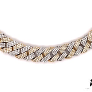 12mm ICED OUT Moissanite Cuban Chain, Two Tone Moissanite Diamond Cuban Curb Link Chain, Necklace For Men & Women, Three Row Cuban Chain