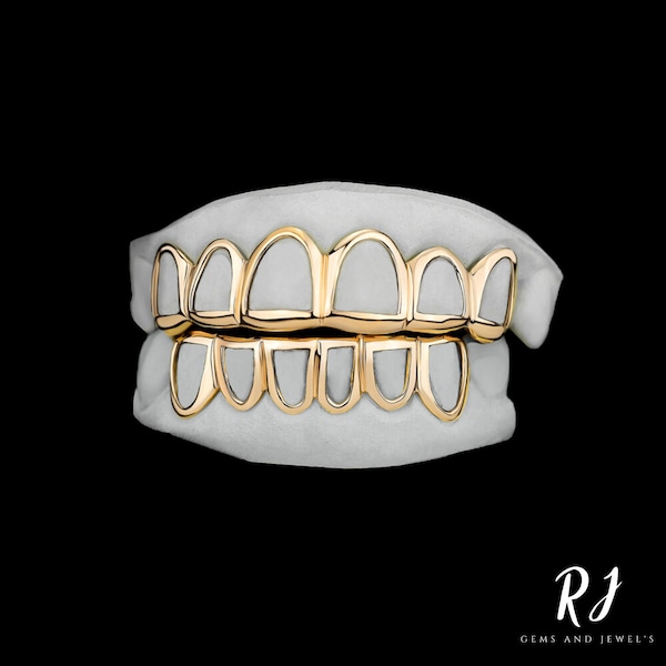 Custom Open Face Window Teeth Grillz In 925 Starling Silver / Gold / Yellow / White / Rose Gold Color for Gift to Him and Her