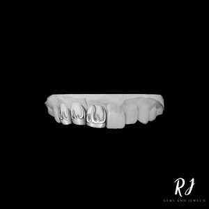 May include: Close-up of a silver grill with a flame design. The grill is set against a black background.