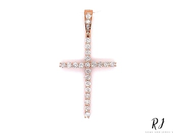 Collier croix incrusté de moissanite en or massif 14 carats / collier croix en argent avec diamant simulé / colliers croix moissanite pour femme