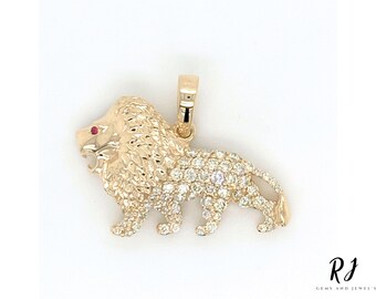 Moissanit Diamant Löwe Anhänger: 14K Gelbgold Löwe Sternzeichen-Halskette