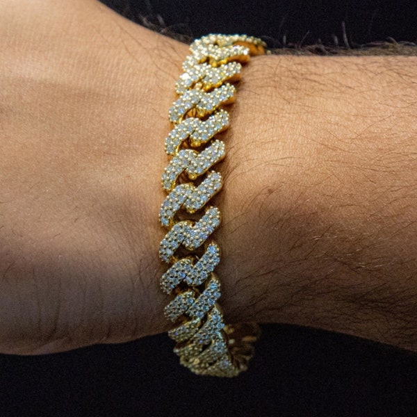 Bust Down Cuban Link Diamond Bracelet 13 MM Iced Out VVS Moissanite 14K Yellow Gold High Quality Streetwear Bracelet